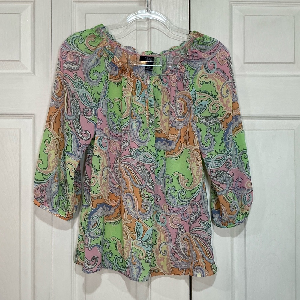 🩷 Chaps Long Sleeve Sheer Top Blouse Shirt - Size XS
